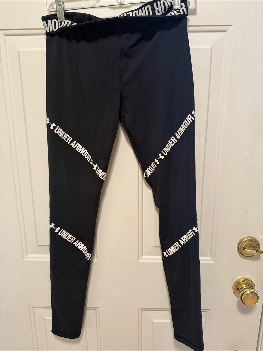 Under Armour Black Leggings with White Logo Tape